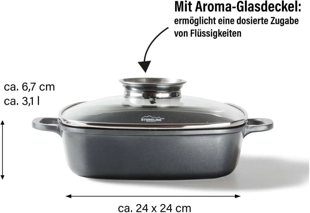 Eckpfanne 24 x 24 cm graumit Aroma-Deckel