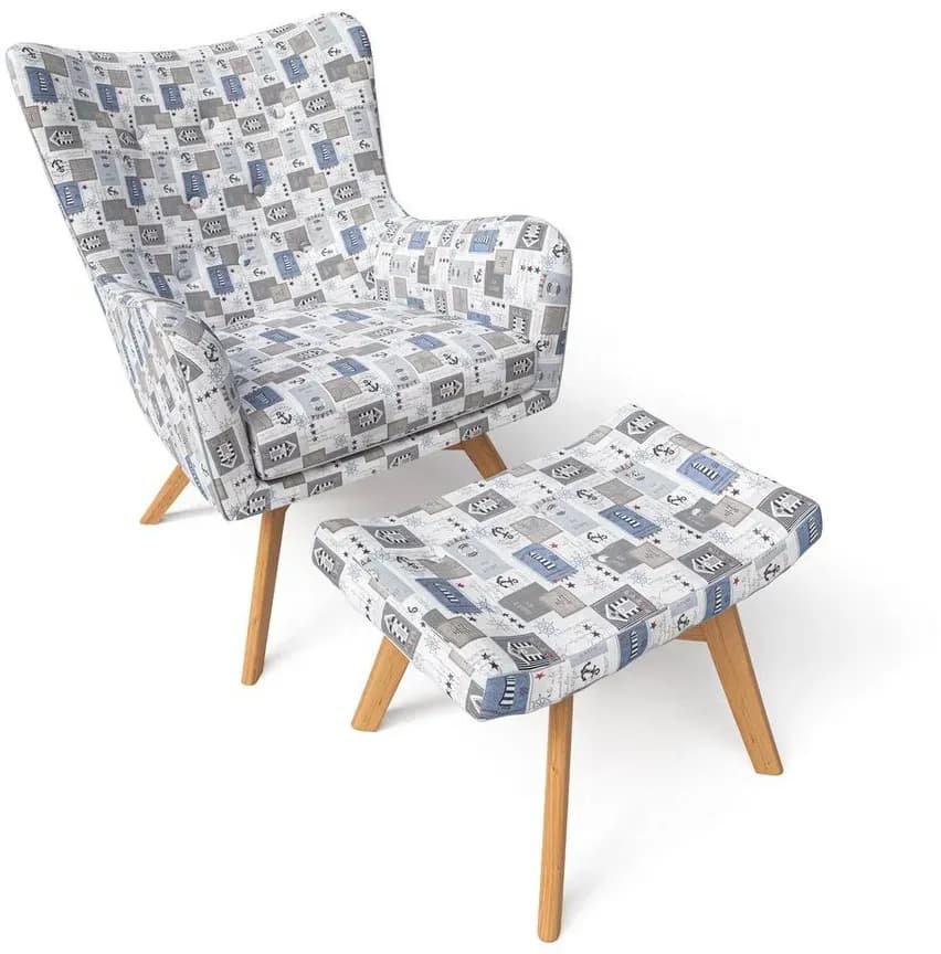 Sessel Manhattan Patchwork mit Hocker 70 x 70 x 70 cm Mehrfarbig