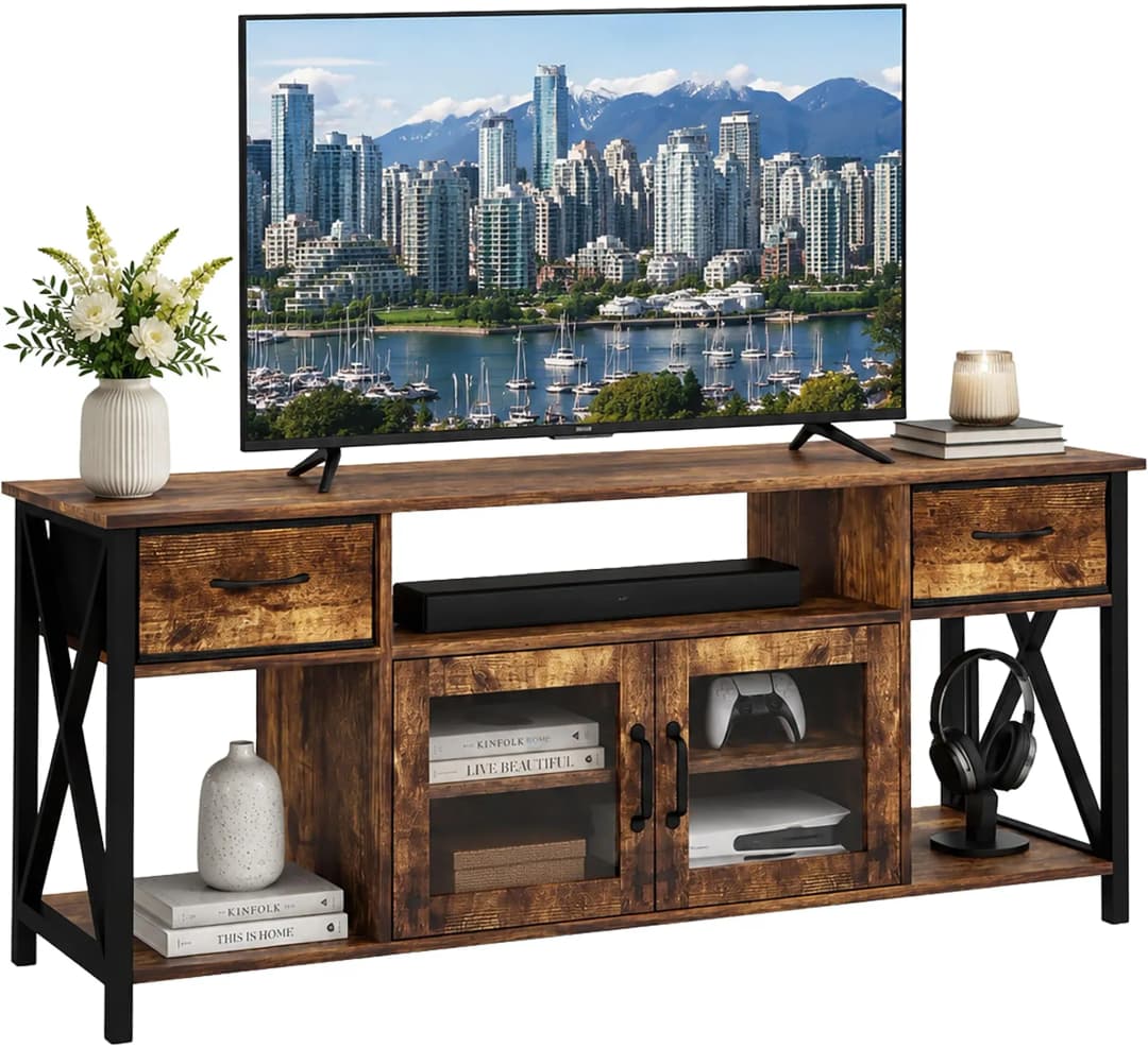 TV-Lowboard 140 x 40 x 60 cm Braun/Schwarz Holz/Stahl/MDF