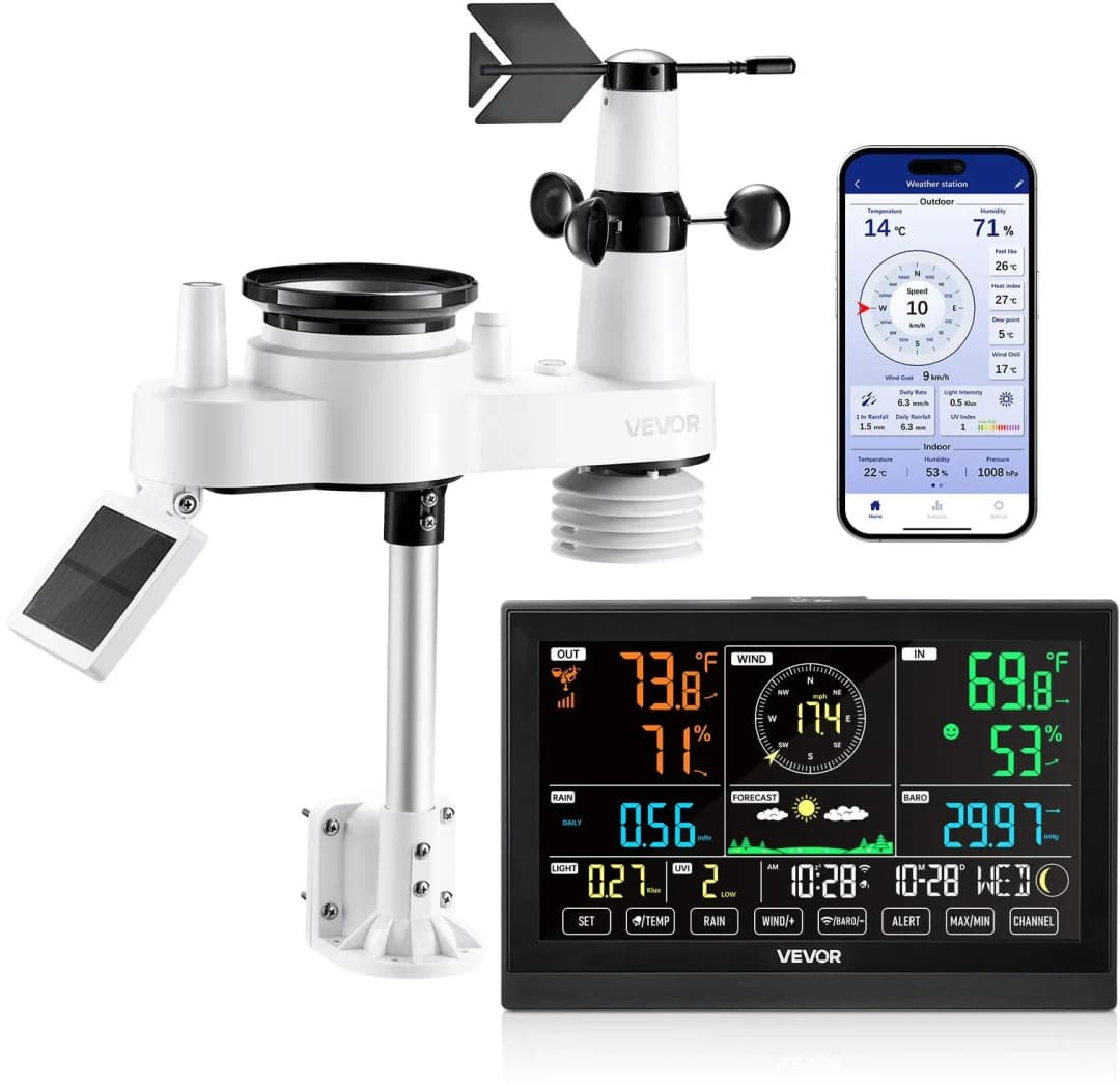 Wetterstation 7 in 1 7,5" VA-Display Wi-Fi mit App Schwarz