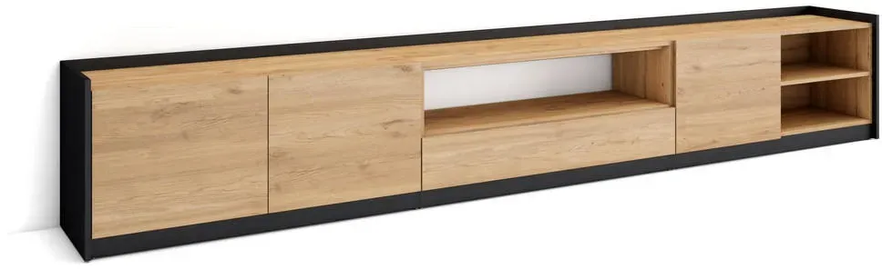 Lowboard 310x50x37 cm Eiche Schwarz Holzwerkstoff