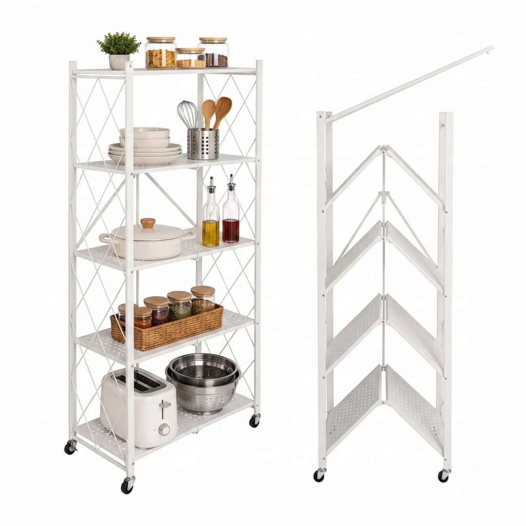 Klappregal mit Rollen 71 x 34 x 159 cm Weiß