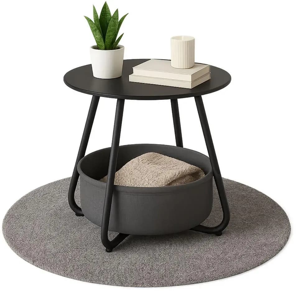 Couchtisch KOSI Schwarz Metall mit Aufbewahrungskorb