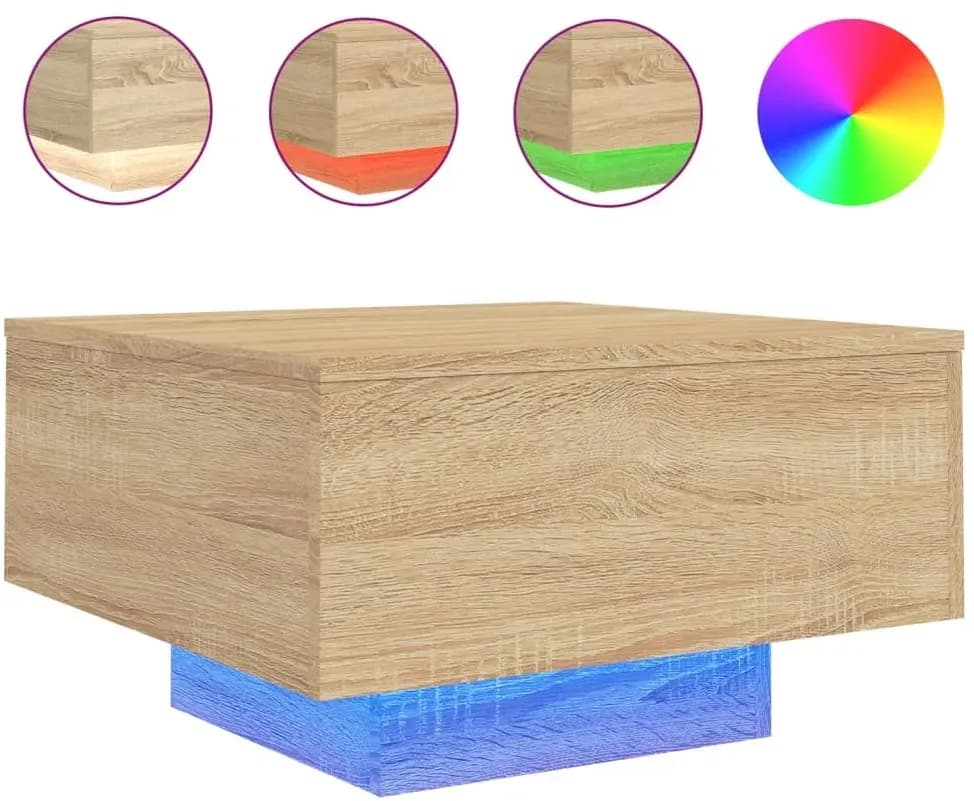 Couchtisch mit LED-Leuchten Mehrfarbig Eiche 55 x 55 x 31 cm