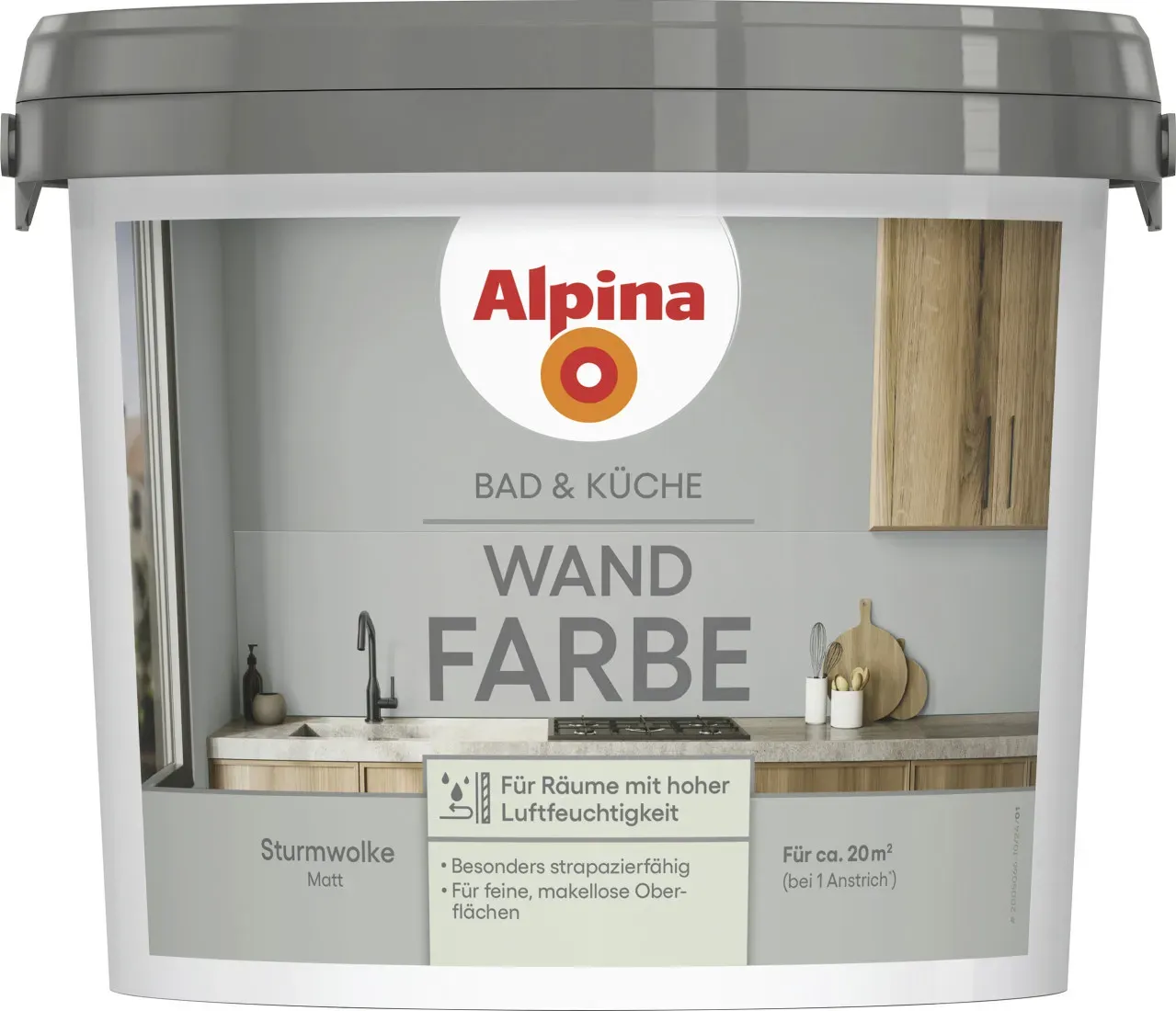 Bad & Küche Wandfarbe Sturmwolke grau matt 2,5 l