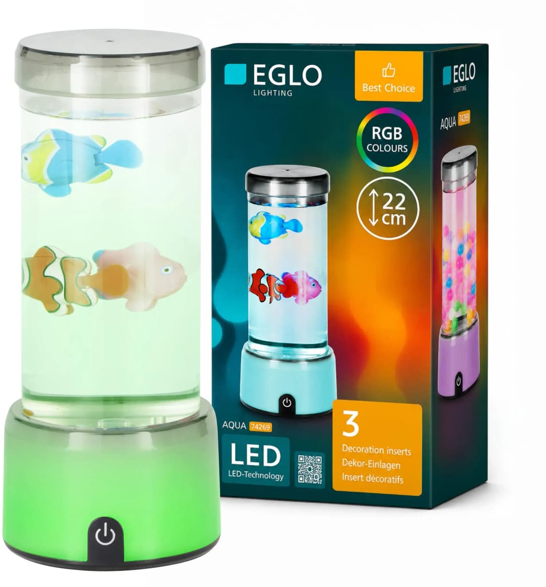 LED Tischleuchte Aqua, RGB Lampe mit Quallen Ø Jellyballs und Fischen im Wasser, Fischlampe Kinder Säule, Deko Lavalampe Aquarium, 33 cm
