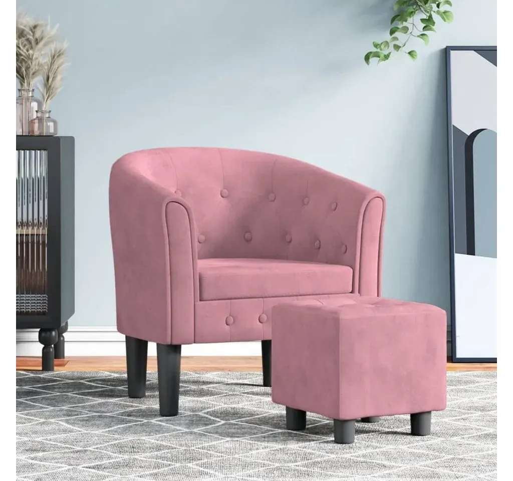 Clubsessel mit Fußhocker Rosa Samt 58,6 x 53,4 x 56 cm Rosa