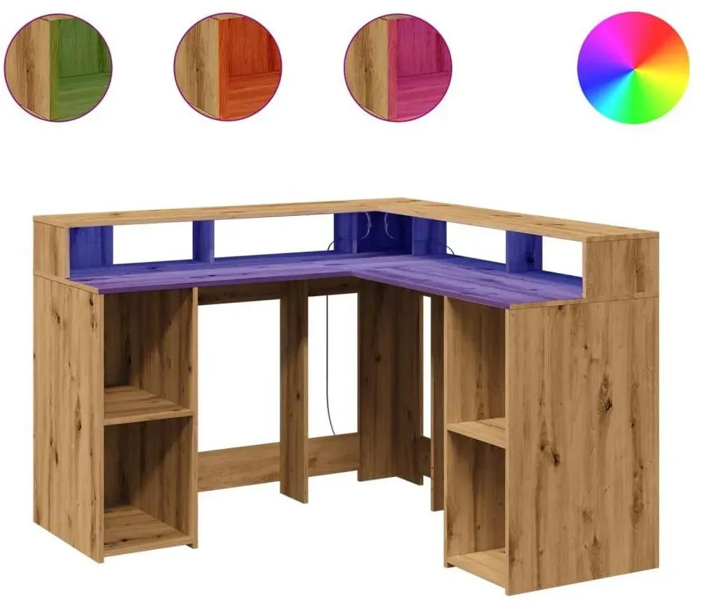 LED-Schreibtisch Artisan-Eiche 130x130x91 Holzwerkstoff