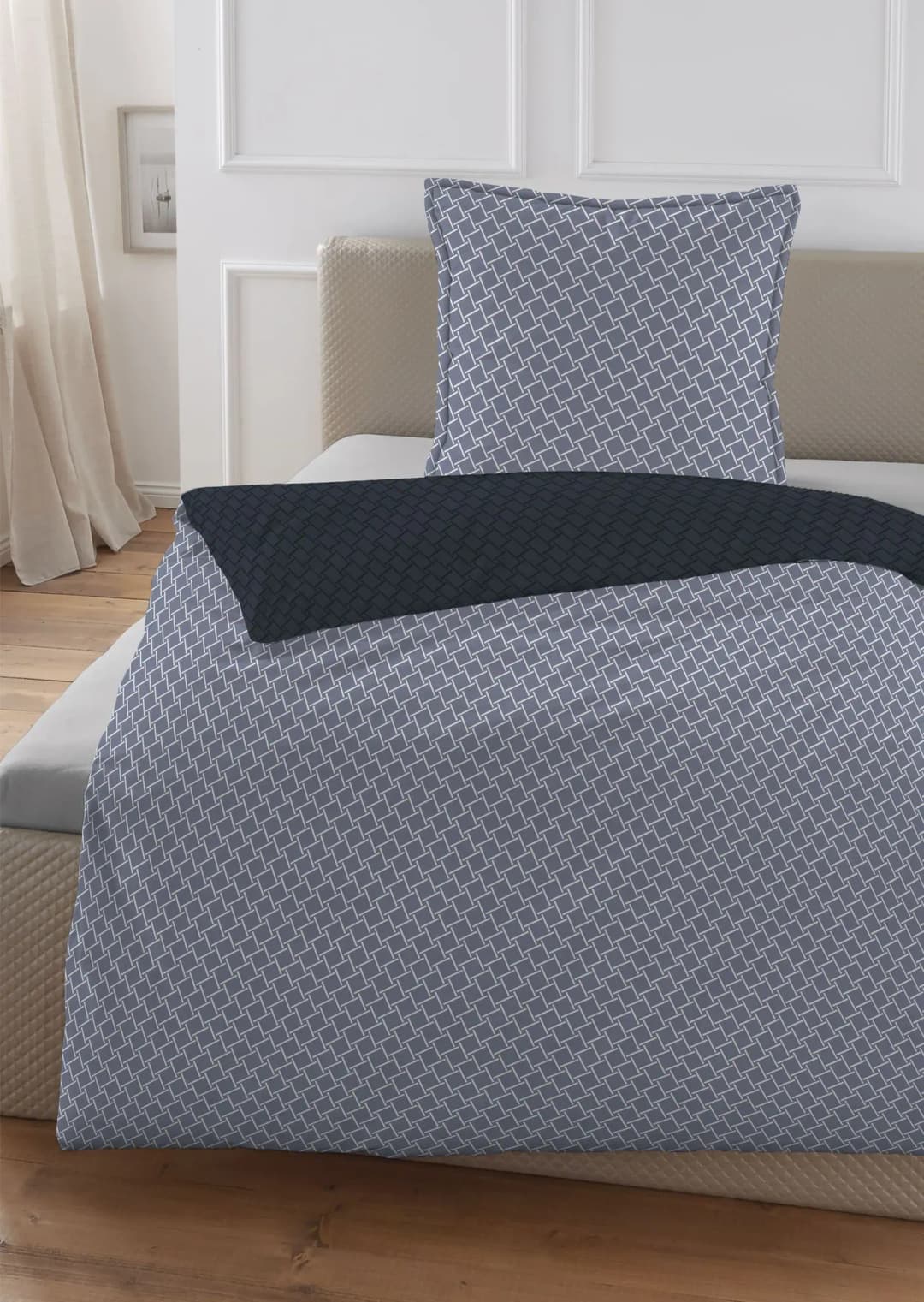 Wendebettwäsche Satin Blau 135 x 200 cm + 80 x 80 cm