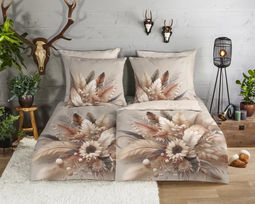 Barro Blumen Baumwolle Beige 155 x 220 cm + 80 x 80 cm