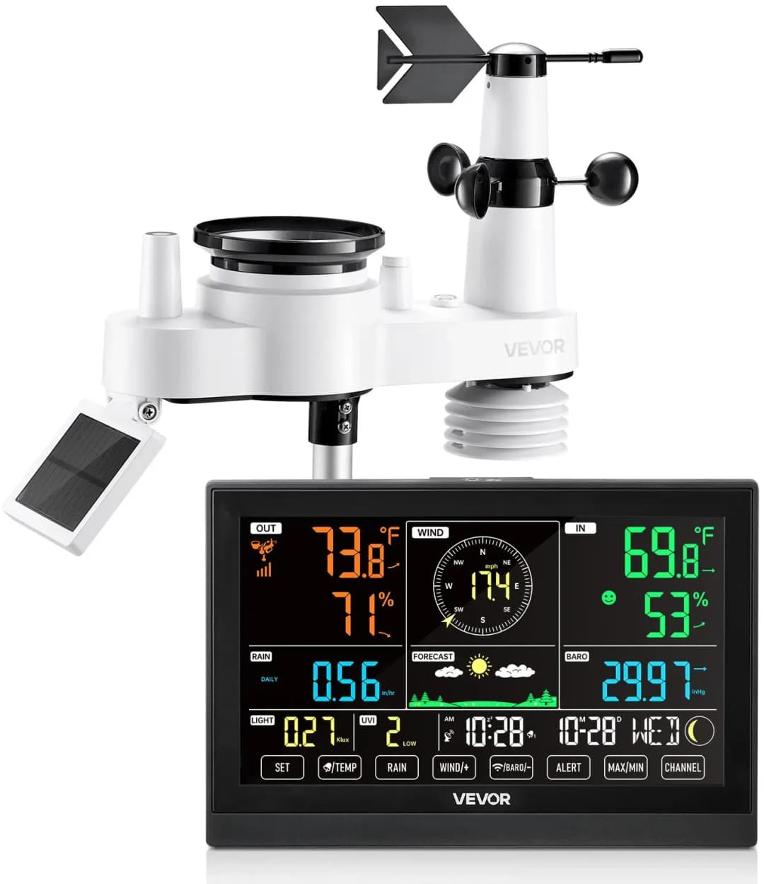 Wetterstation 7 in 1 7,5" VA-Display Drahtlos Schwarz