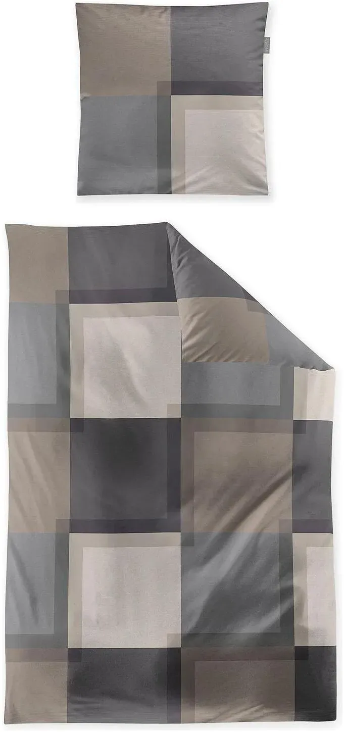 Wave 8672 Karo Mako-Satin Grau 135 x 200 cm + 80 x 80 cm