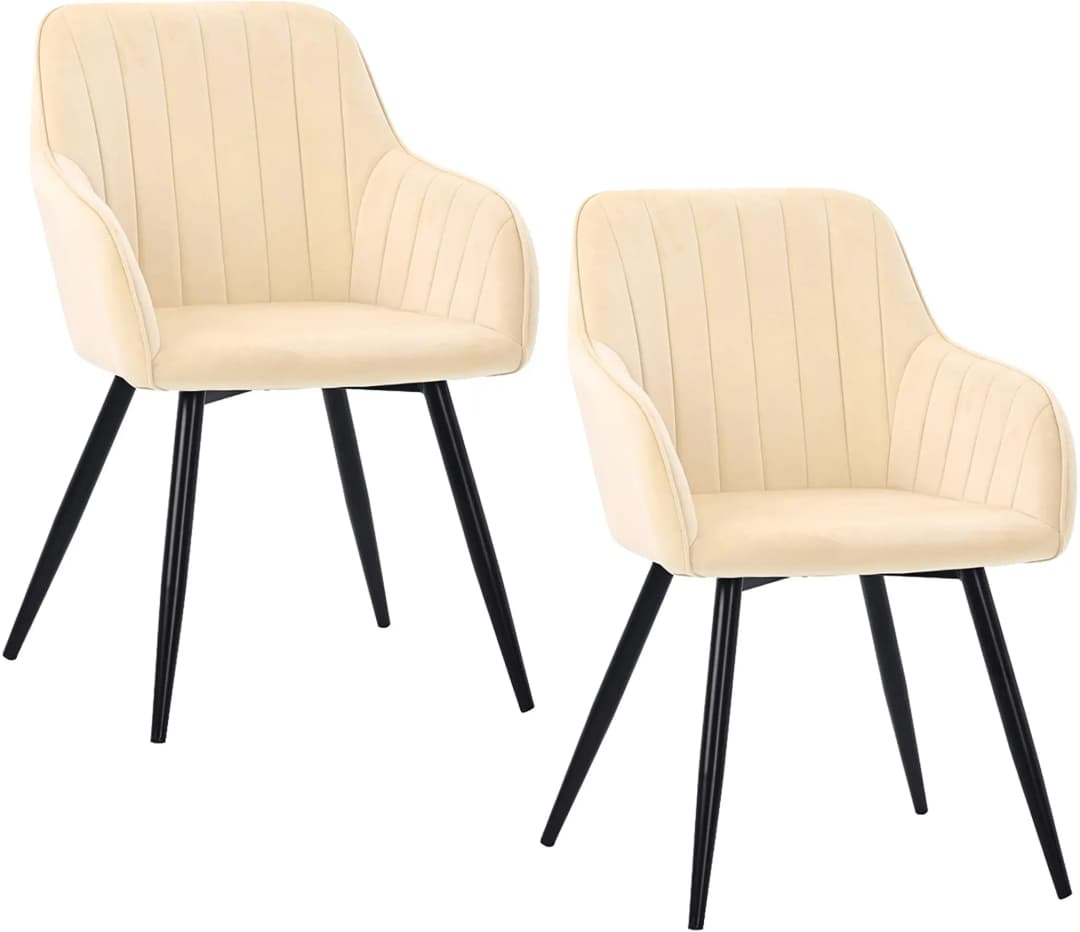 Esszimmerstuhl Samt beige/schwarz 2er Set