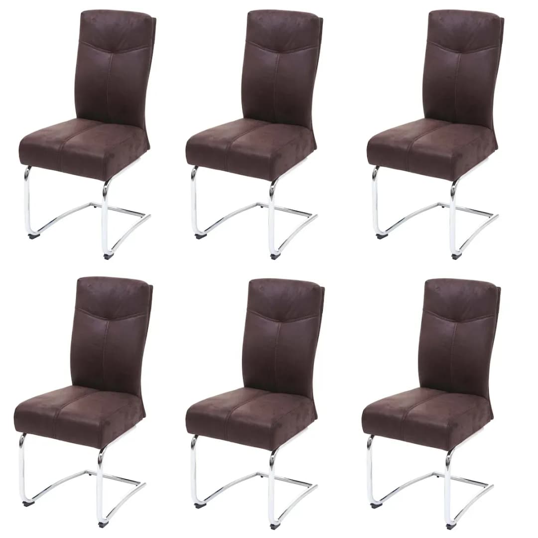 Esszimmerstuhl HWC-G56 Stoff Wildleder-Optik braun 6er Set