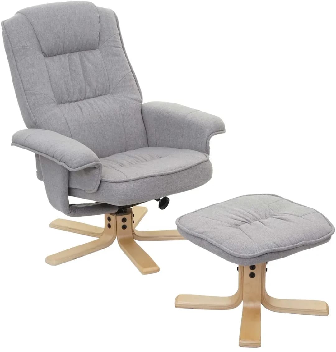 Relaxsessel M56 Stoff/Textil 49 x 100 x 49 cm hellgrau mit Hocker
