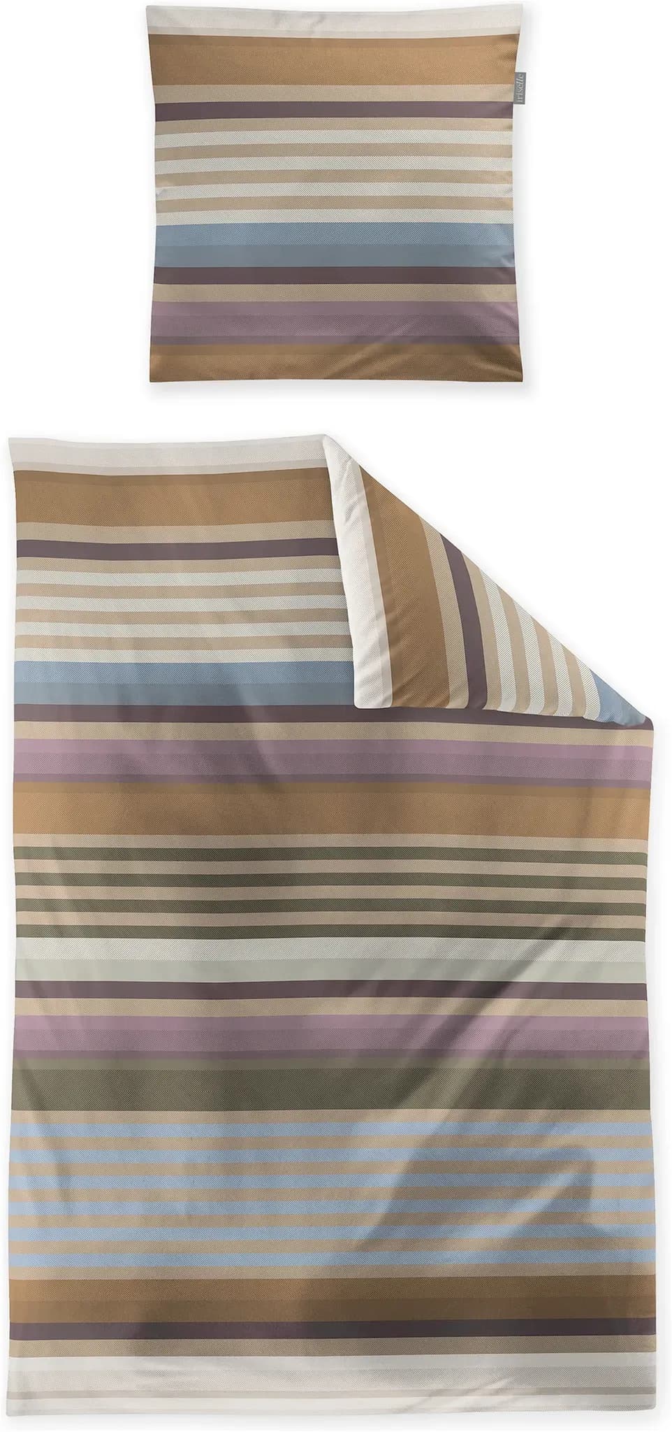 Wave Gestreift Satin Blau/Bunt 135 x 200 cm + 80 x 80 cm