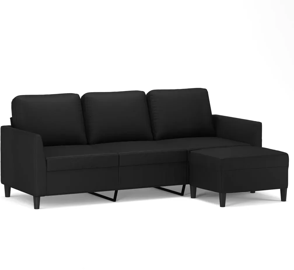Couch Kunstleder 3-Sitzer Schwarz