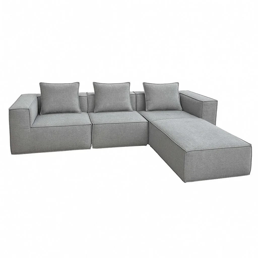Couch Stoff L-förmig 2-Sitzer Silber
