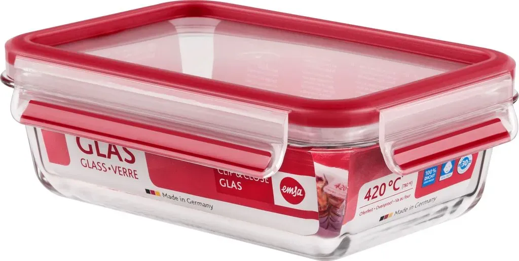 Frischhaltedose Glas rechteckig rot 6,8 cm 0,7 l