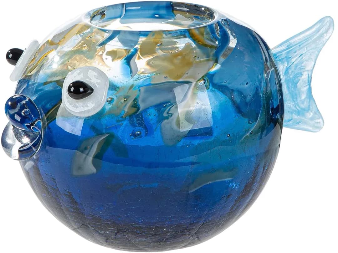 Vase Fisch Kandaru blau blau, B:22cm H:13cm T:15cm, Glas, Vasen, Vase, Glas, Fischoptik, maritim, Dekoration, Geschenkidee