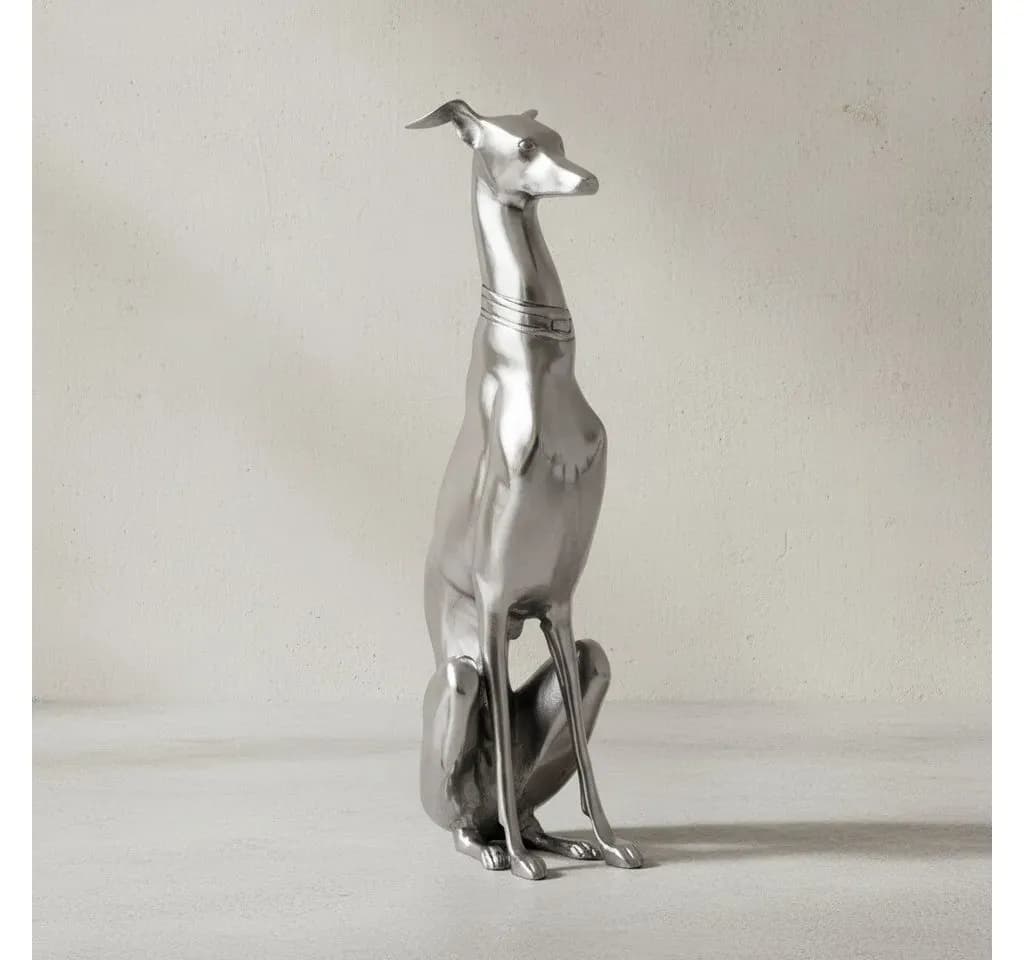 Dekofigur Aluminium Skulptur eines Windhundes, 18x70 cm, handgefertigt