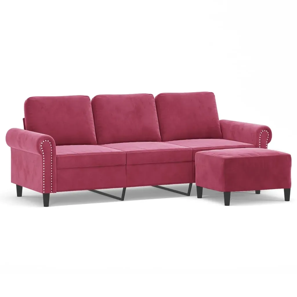 Couch Samt 3-Sitzer Weinrot