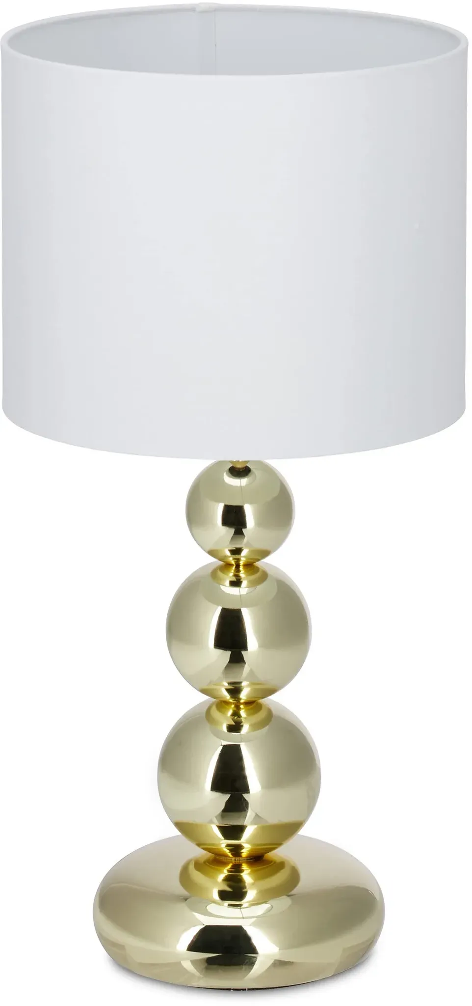 Tischlampe Gold, runder Lampenschirm, originelles Design, E27, Nachttischlampe, HxD: 50 x 25 cm, weiß/gold