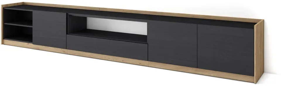 Lowboard 310x50x37 cm Schwarz Eiche Holzwerkstoff