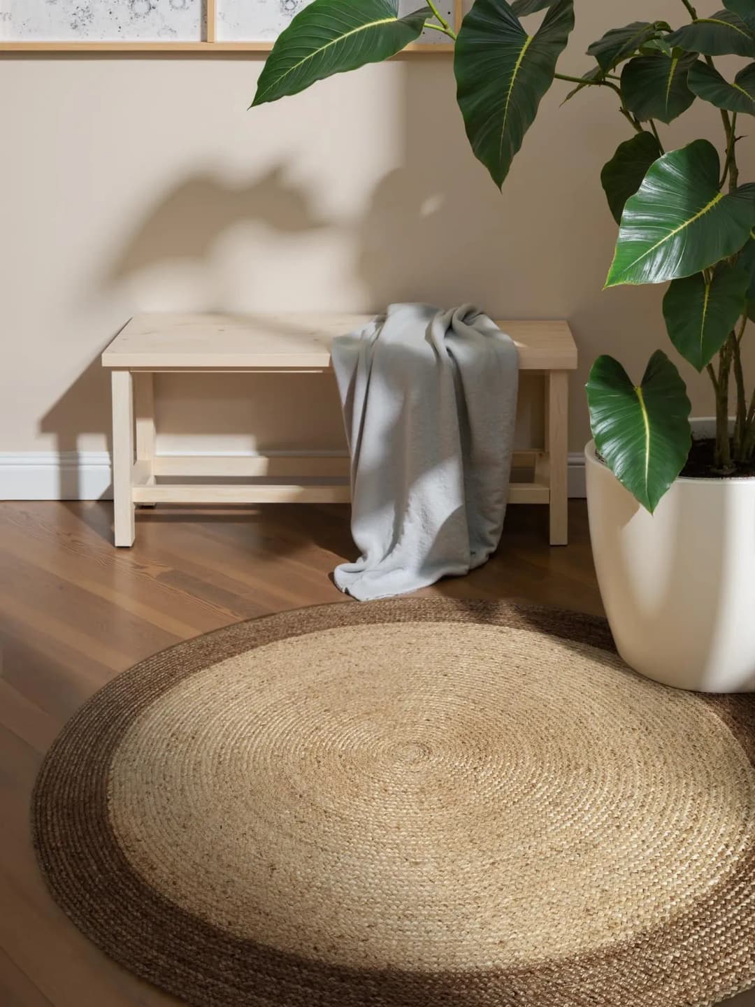 Looma Juteteppich Ø 200 cm Beige/Weiß