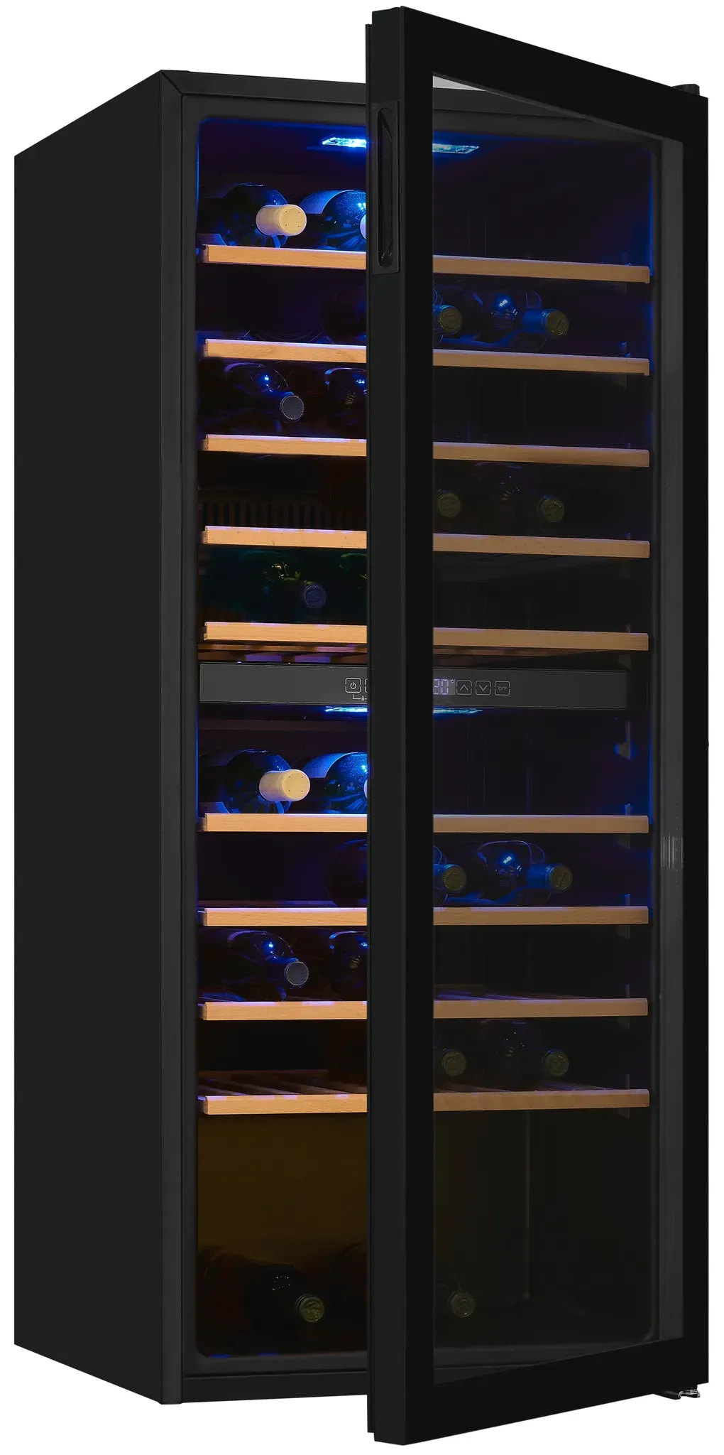Weinkühlschrank 2 Zonen, Platz für 114 Flaschen, 220 Liter, Umluftventilator, Digitale Temperaturanzeige, WS2-114-GTE-160G schwarz