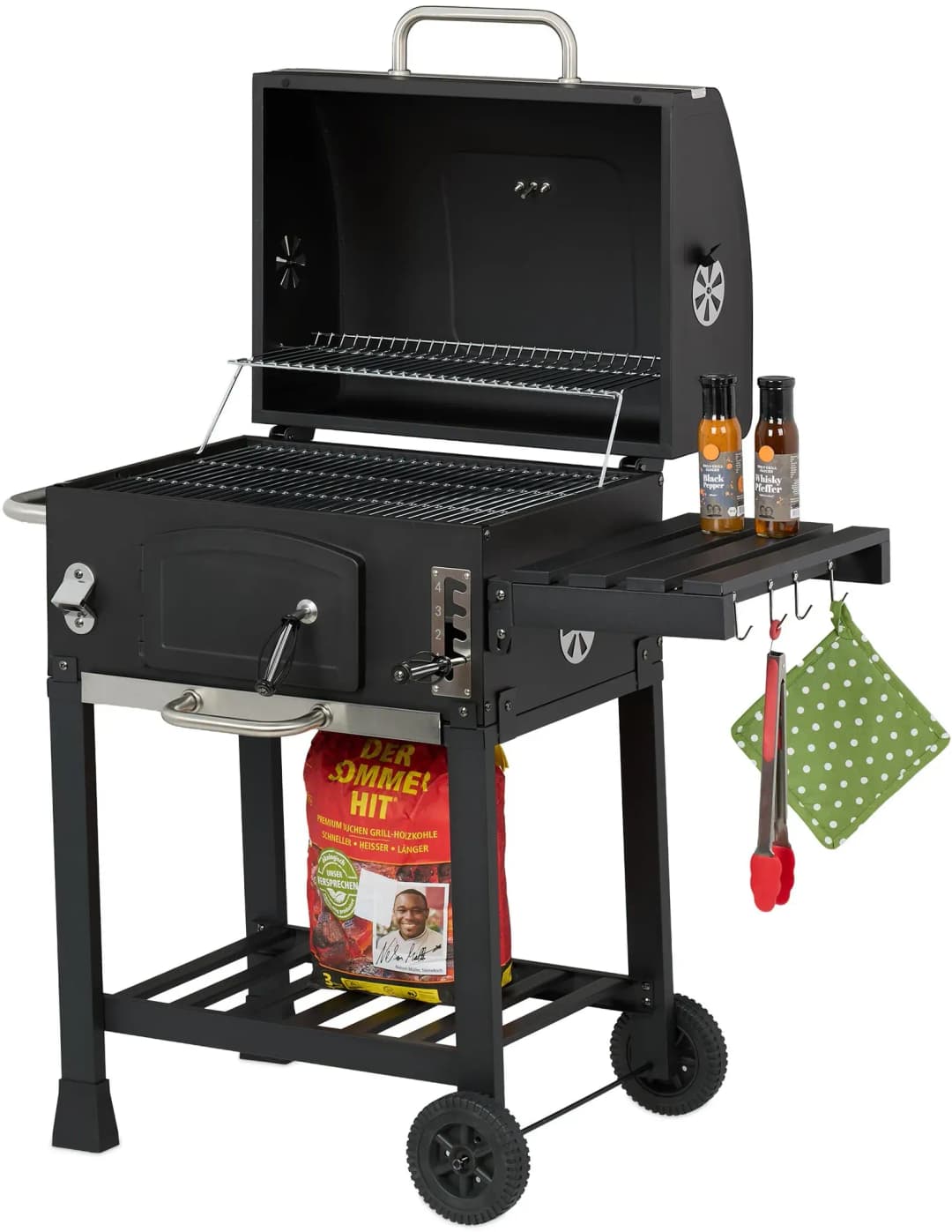 Holzkohlegrill Grillwagen schwarz
