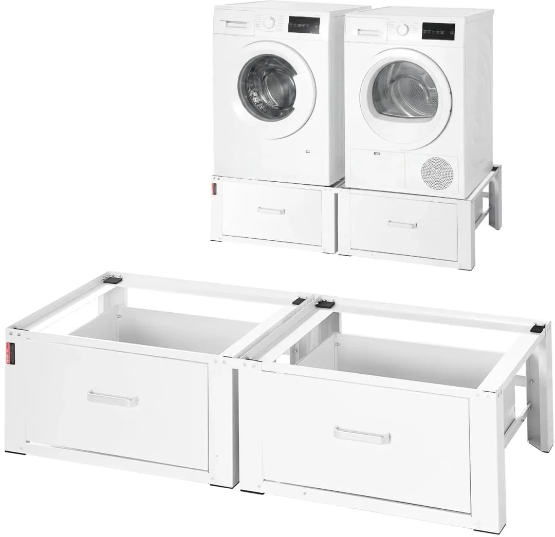 Waschmaschinen-Untergestell mit Schublade, 290 mm Hoch, Tragkraft 150 kg, Weiß