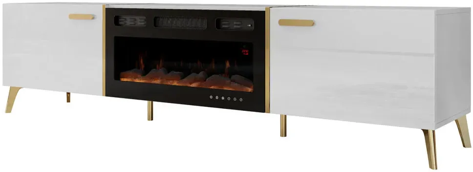 Picru 2D EF TV-Lowboard 214x50x38 cm Weiß/Gold Holz/Glas/Kunststoff/Spanplatte/Melamin