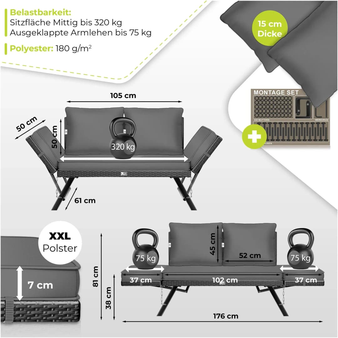 Luna Gartenbank 4-in-1 schwarz
