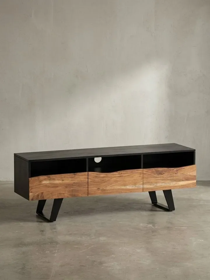 Lowboard 140x50x40 cm Schwarz Akazie/Massivholz