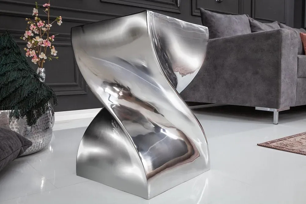 Beistelltisch TWIST - 30cm silber Aluminium poliert Sitzhocker Modern Design