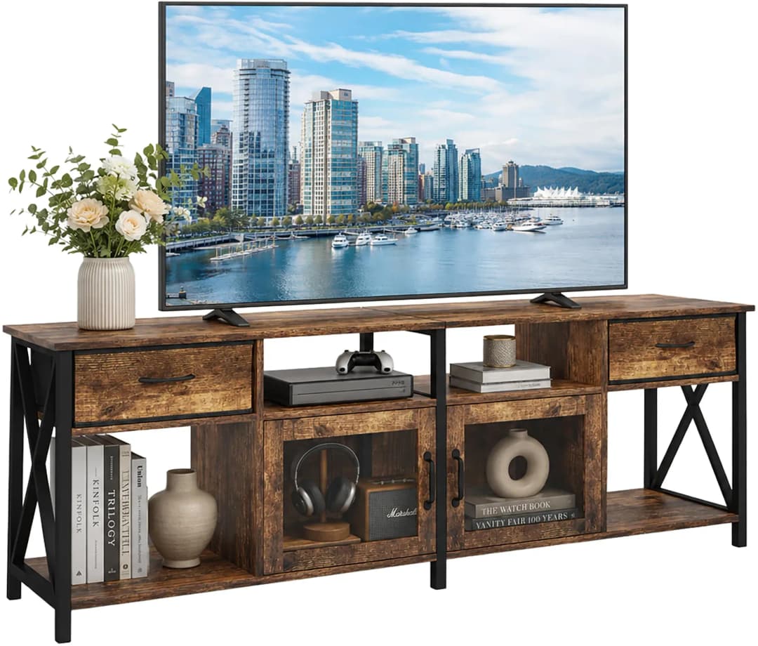TV-Lowboard 180 x 60 x 40 cm Braun/Schwarz Holz/Stahl/MDF
