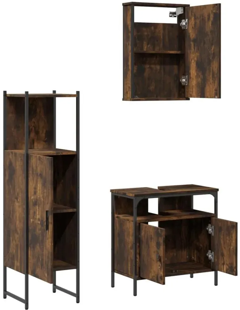 Badmöbel-Set Räuchereiche 3-tlg. Braun