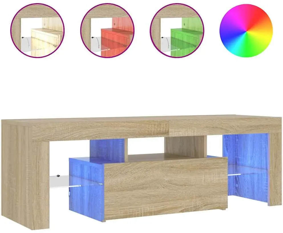 Sonoma-Eiche TV-Schrank mit LED-Leuchten 120x35x40 cm Braun Holz