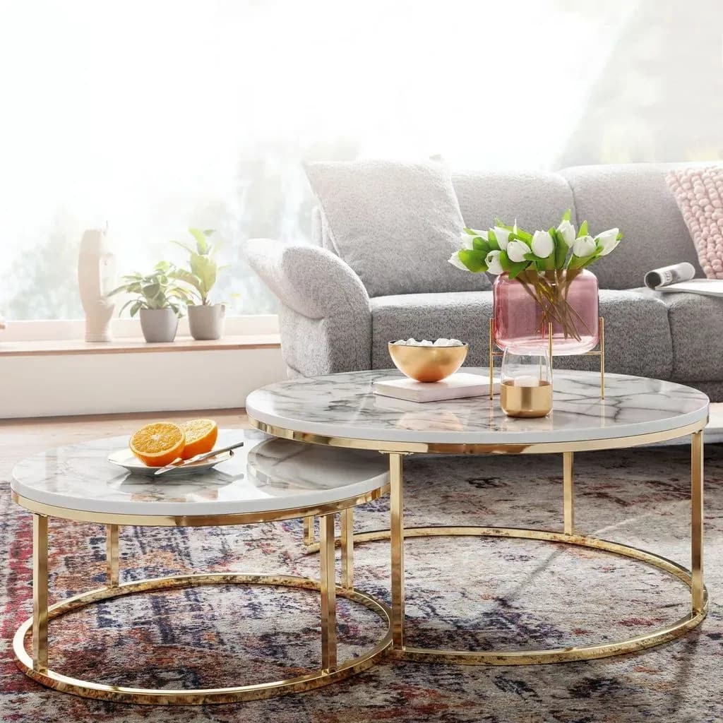 Couchtisch FB31316 Marmor weiß 2er Set