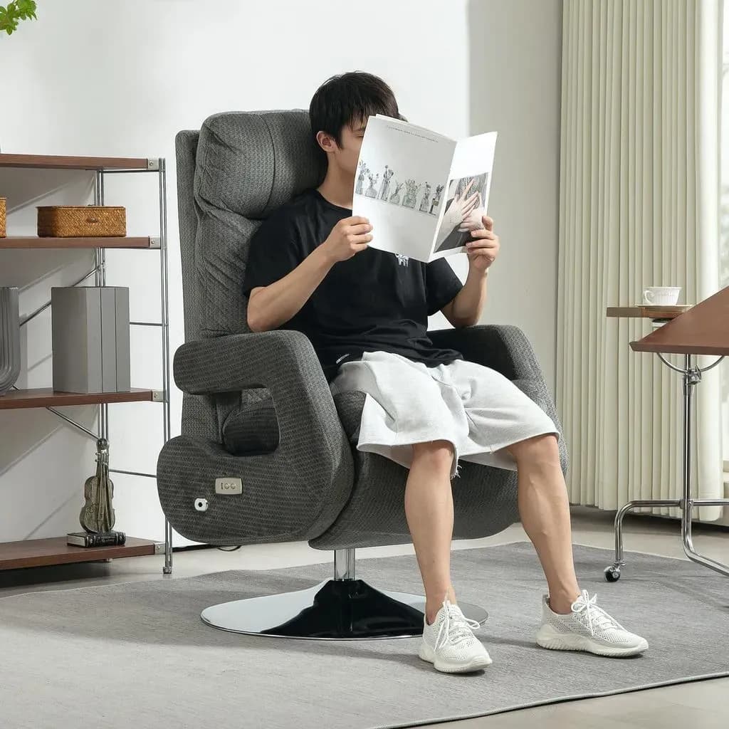 Relaxsessel Textil 69 x 124 x 84 cm Dunkelgrau elektrisch drehbar