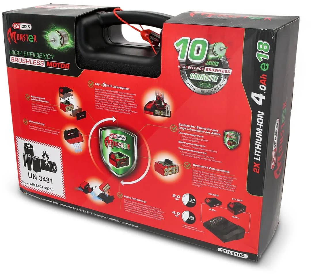 Akku-Schlagschrauber eMONSTER 1/2" inkl. 2 x 4,0 Ah + Transportkoffer