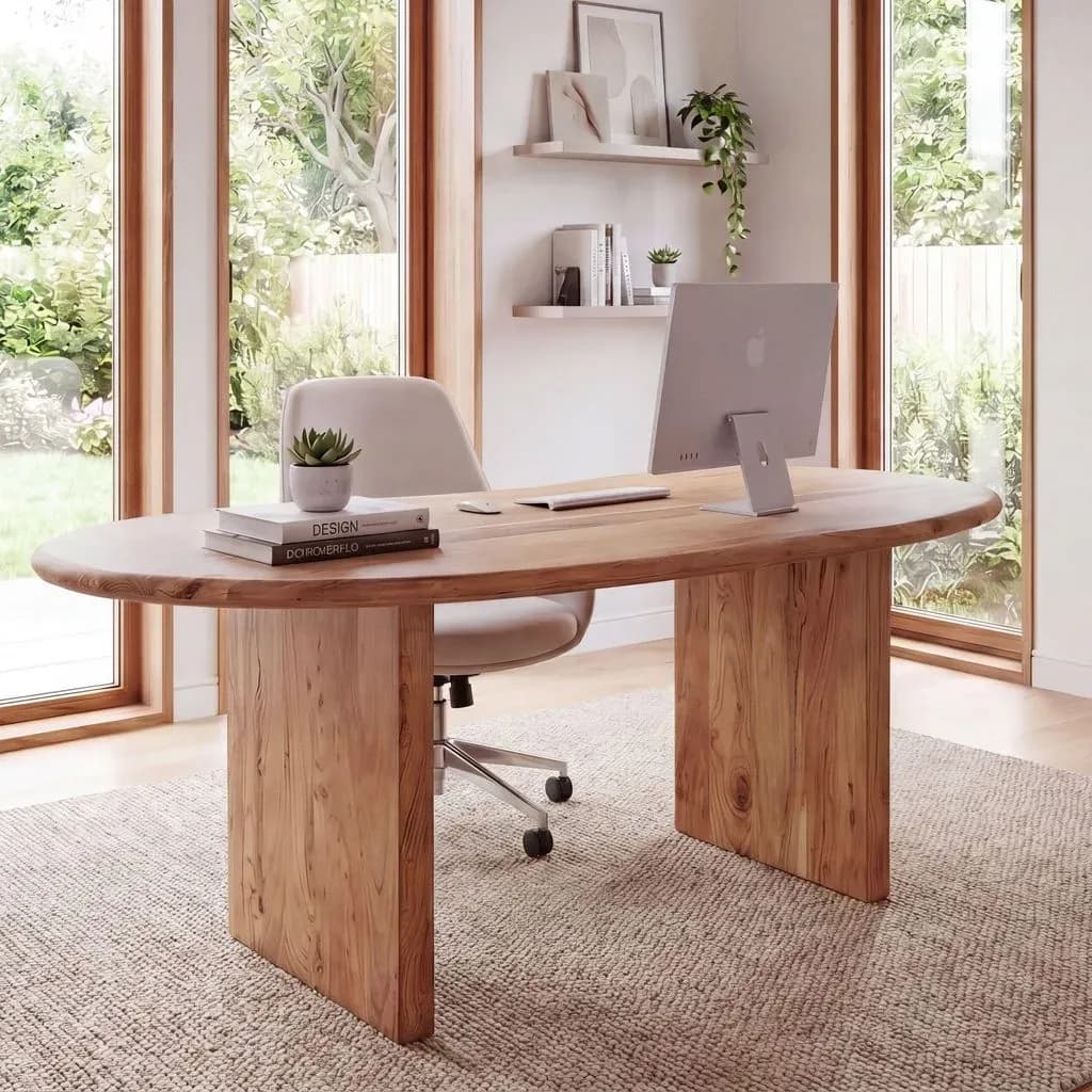 Schreibtisch 180 cm Akazie massiv / Braun
