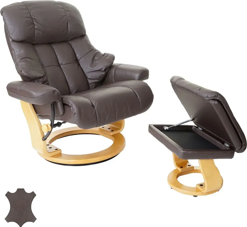 Relaxsessel Windsor XXL Leder 97 x 112 x 88 cm Braun mit Hocker