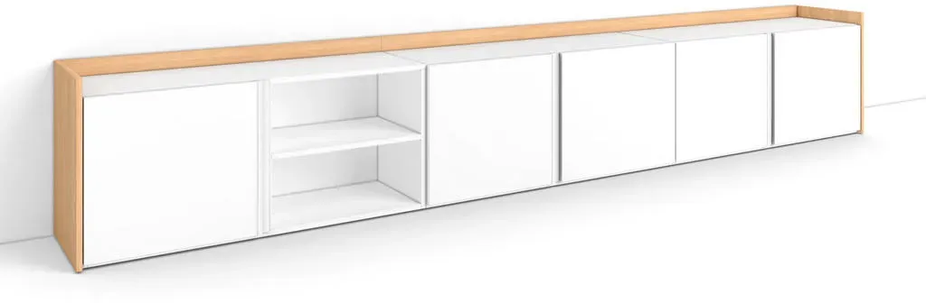 Lowboard 309x50 cm Weiß/Eiche Holzwerkstoff