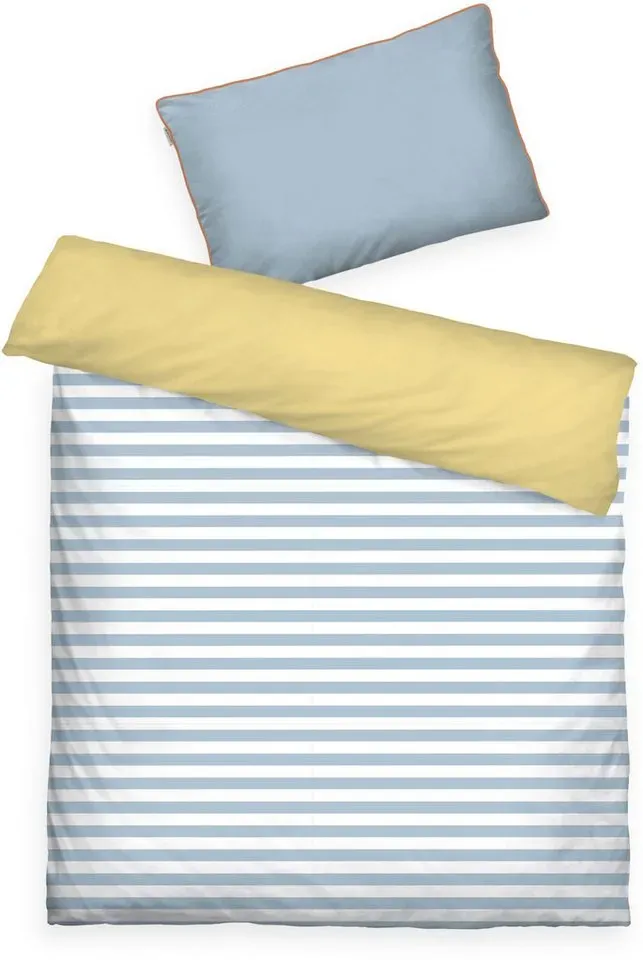 STRIPES WITH A KICK Gestreift Baumwolle Hellblau/Gelb 100 x 135 cm + 40 x 60 cm