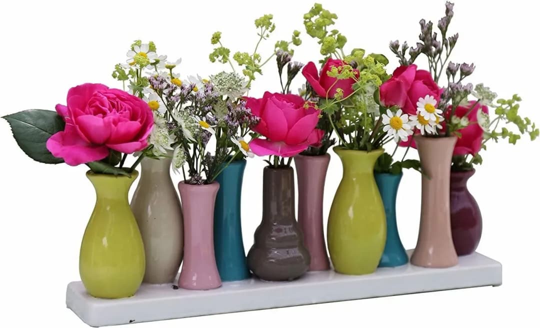 Jinfa Handgefertigte kleine Blumenvasen Set 10 Vasen Bunt)