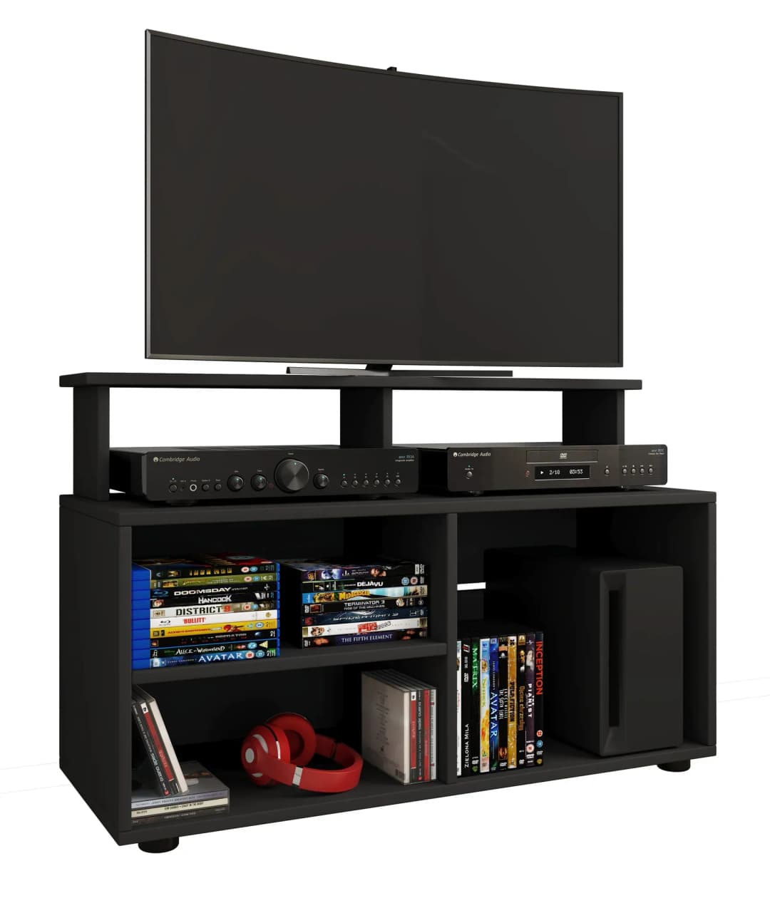Balansia TV-Lowboard 90 x 36 x 59 cm Schwarz Glas/Holz/Holzwerkstoff