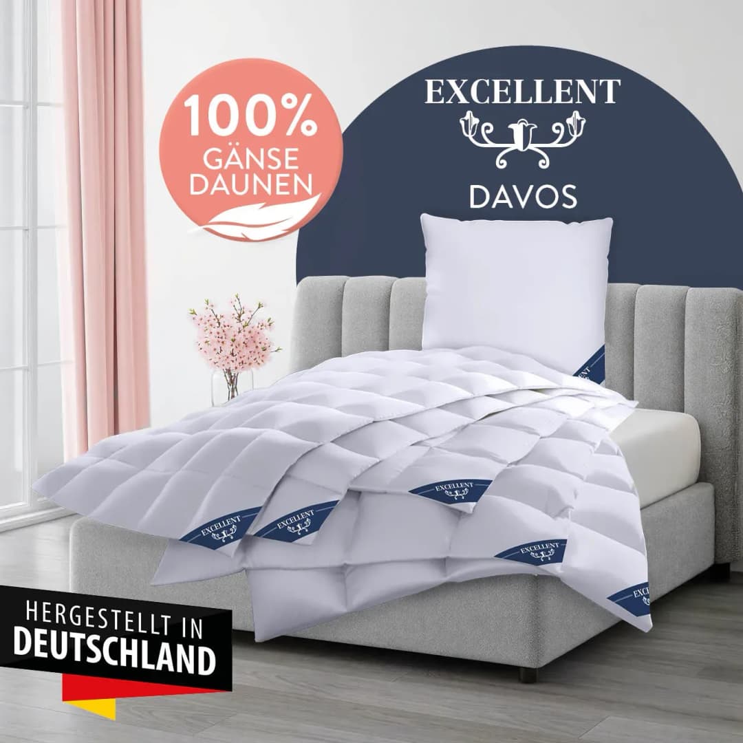 Gänsedaunenbettdecke EXCELLENT "Davos, Bettdecken für Sommer und Winter, Decke", weiß, B:200cm L:220cm, Bezug: 100% Baumwolle. Füllung: 100% Gänsedaunen, Bettdecken, Bettdecke 135x200 cm, 155x220cm und weitere Größen, Made in Germany