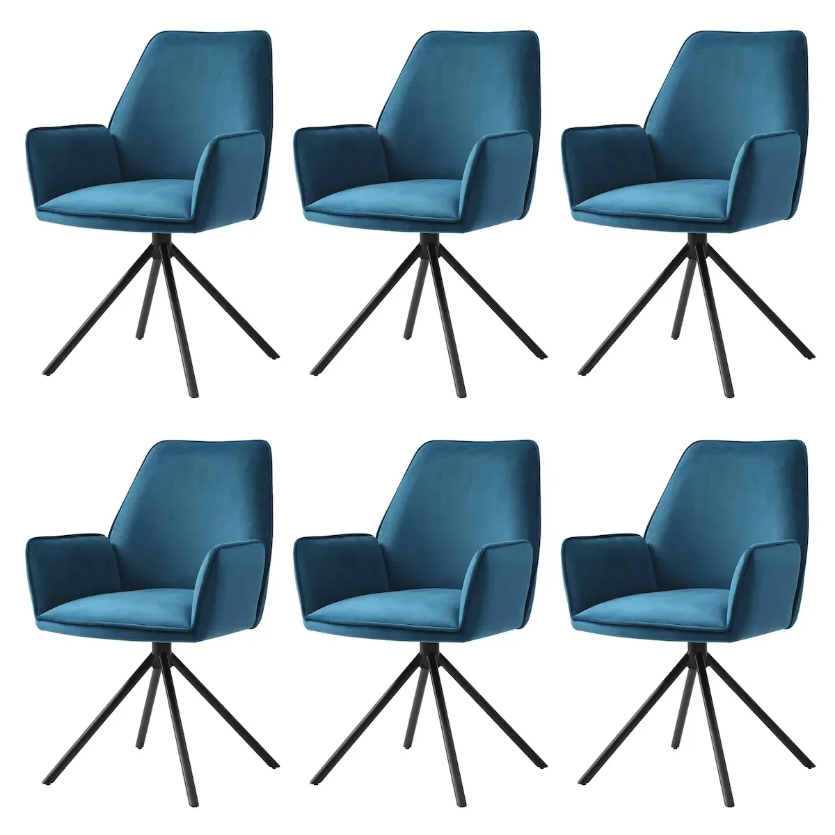 Esszimmerstuhl HWC-G67 Samt türkis-blau 6er Set